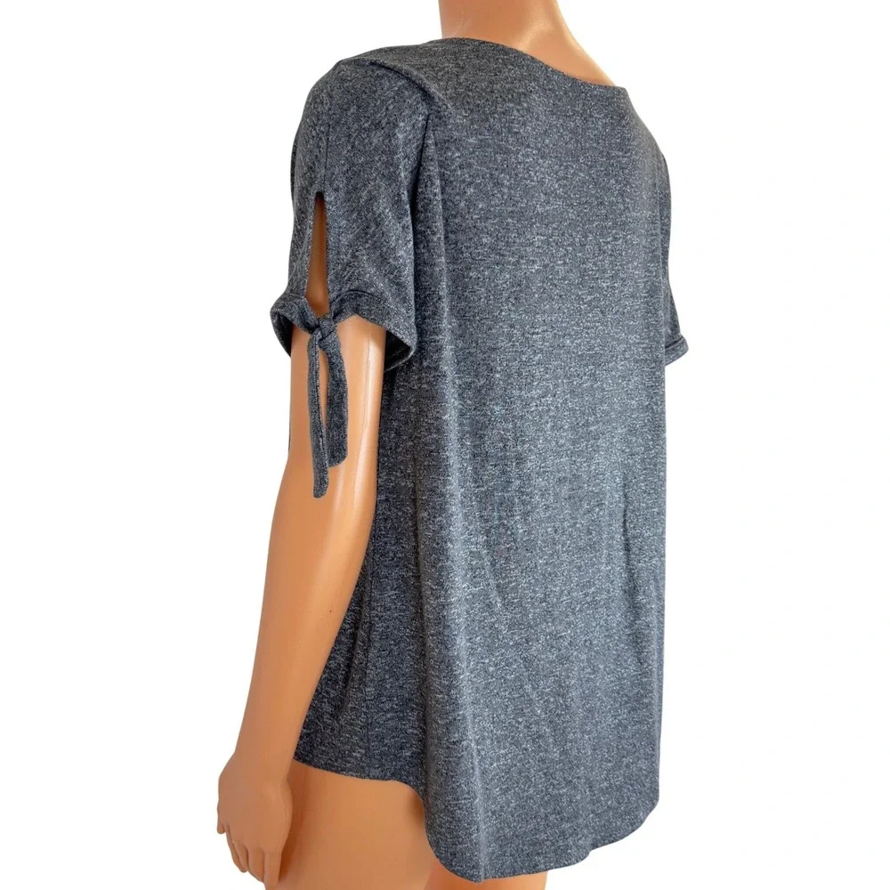 A New Day Womens Grey Marl Knit‎ Tie Sleeve Scoop Neck High Low Top Size M
